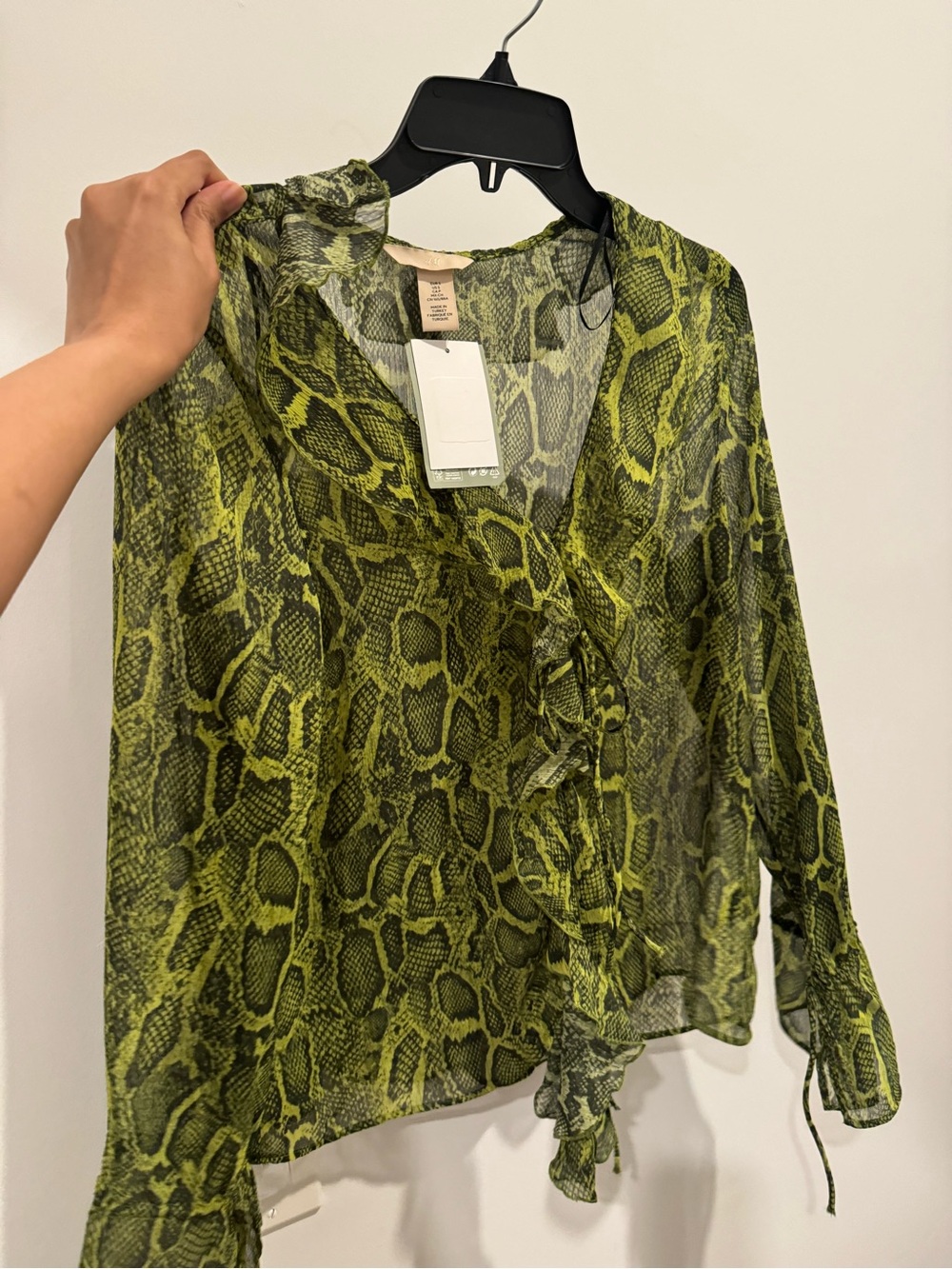 H&M Green Snake Print Sheer Blouse
